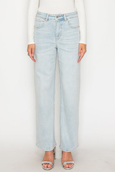 JEANS RECTOS DE HILO ROSA CON CONTROL DE ABDOMEN Y TIRO ALTO MEZCLA DE MODAL