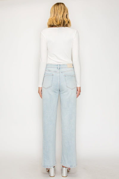 JEANS RECTOS DE HILO ROSA CON CONTROL DE ABDOMEN Y TIRO ALTO MEZCLA DE MODAL