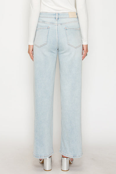 JEANS RECTOS DE HILO ROSA CON CONTROL DE ABDOMEN Y TIRO ALTO MEZCLA DE MODAL