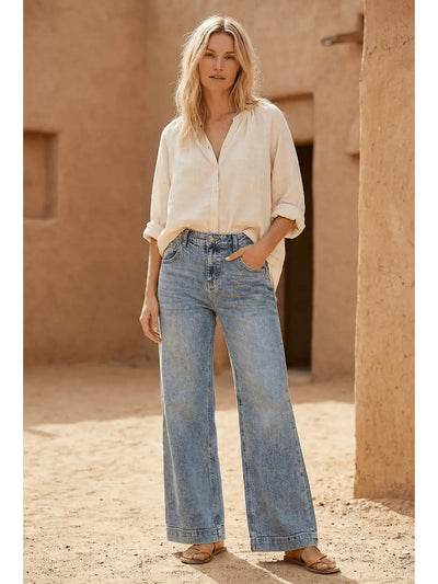 Jean large baggy taille haute avec ceinture ajustable