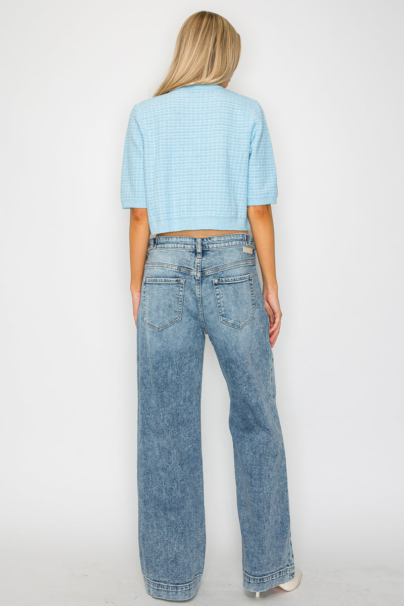 Jean large baggy taille haute avec ceinture ajustable