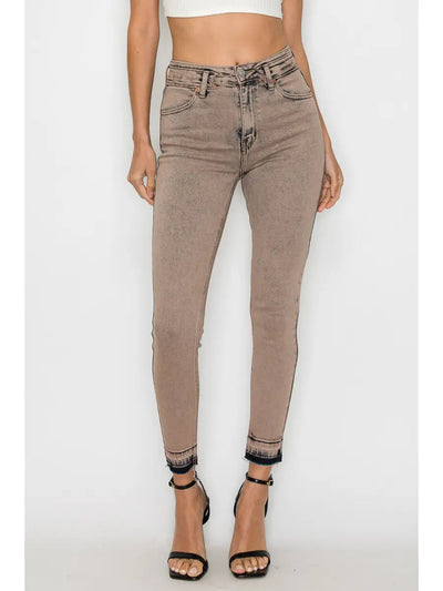 Alexis high-rise stretch skinny jeans with an ankle-length release hem and bleach-and-brown dye finish; product view 2.