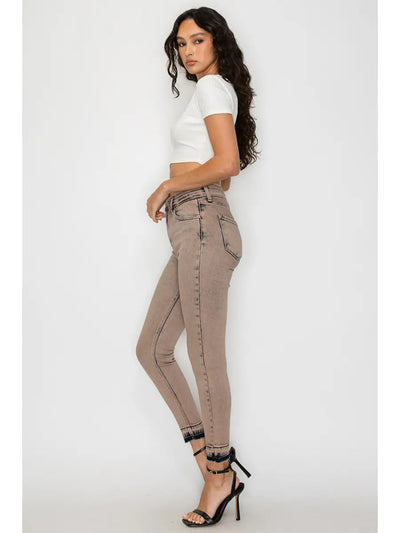 Alexis high-rise stretch skinny jeans with an ankle-length release hem and bleach-and-brown dye finish; product view 1.