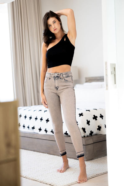 Alexis high-rise stretch skinny jeans with an ankle-length release hem and bleach-and-brown dye finish; product view 7.