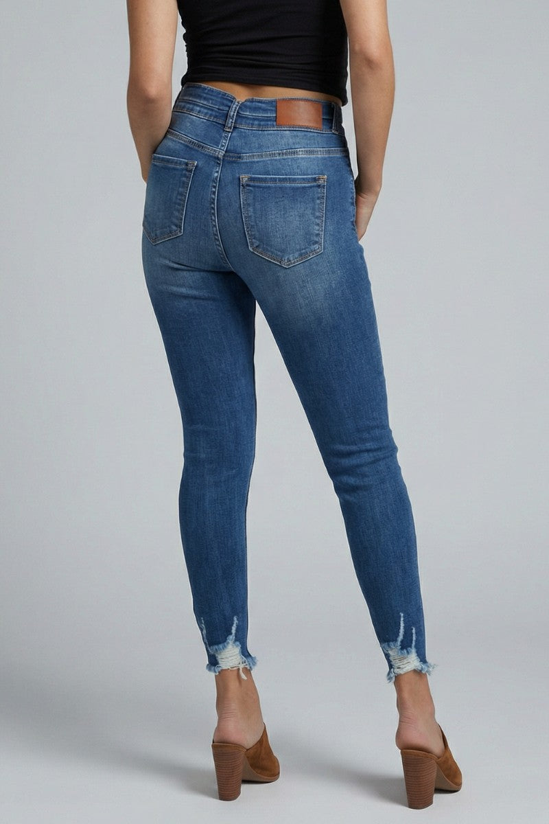 Artemis Vintage Rebel ultra-high-rise skinny ankle jeans with a corset-style double waistband and distressed hem.