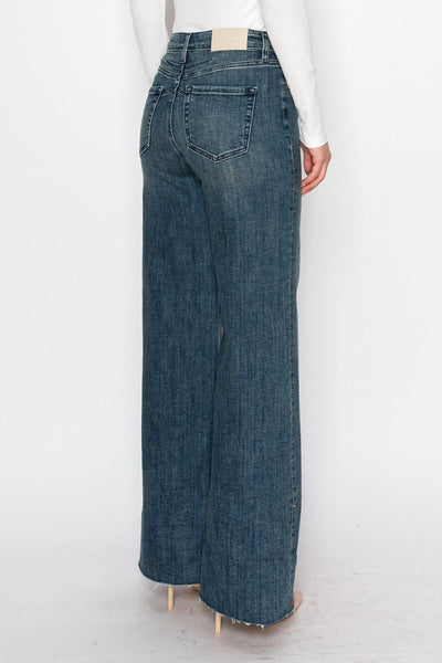 Jeans de mujer Elise de tiro alto con efecto control de abdomen, puños y pierna ancha