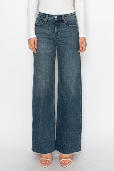 Jeans de mujer Elise de tiro alto con efecto control de abdomen, puños y pierna ancha