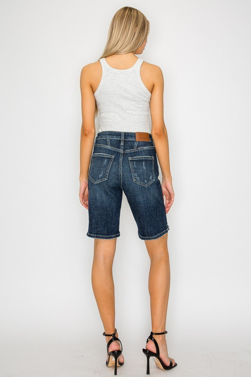 Jean bermuda Celeste taille haute délavage foncé