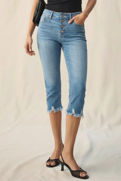 Pantalones vaqueros Lauren capri de tiro medio con bajo deshilachado