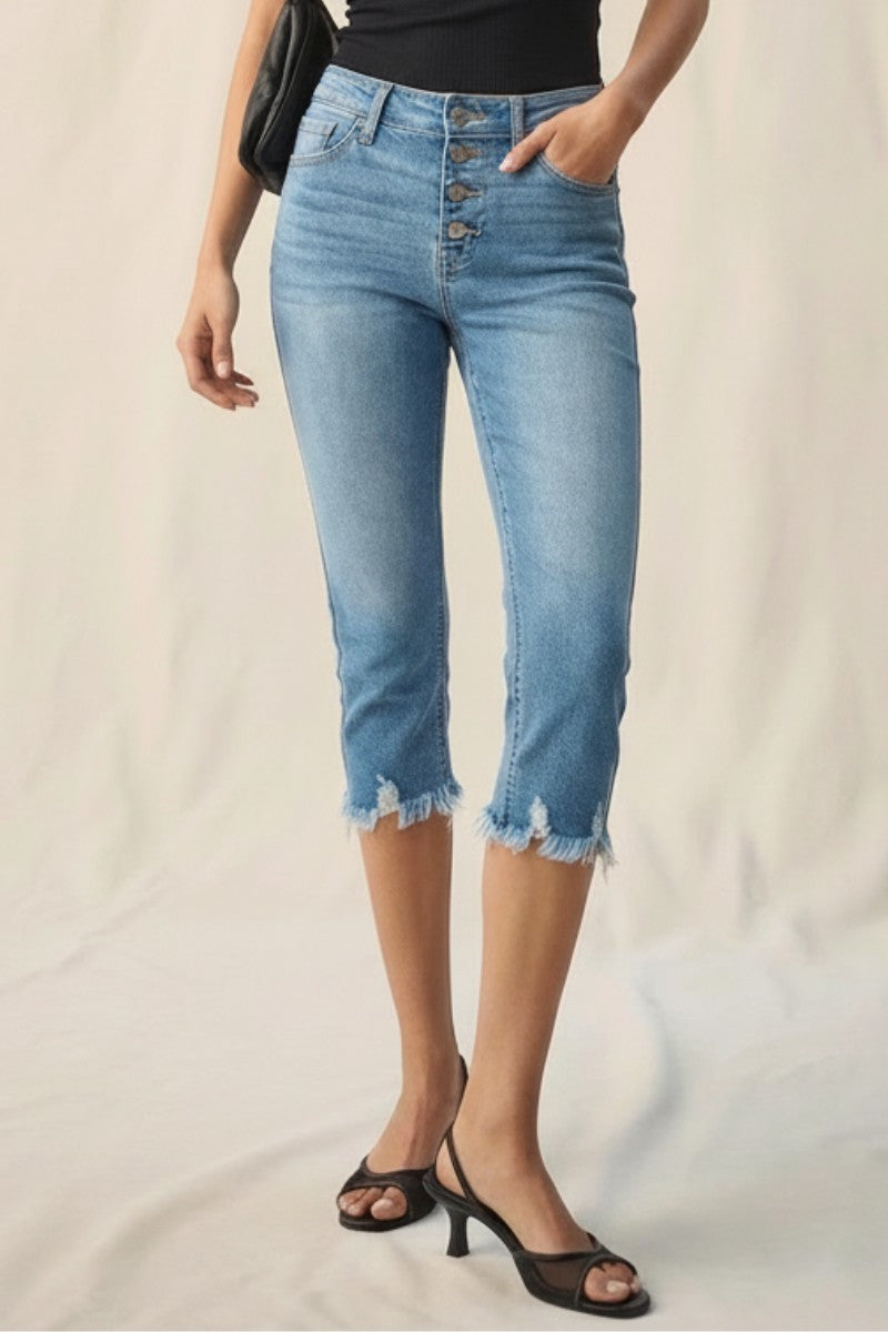 Pantalones vaqueros Lauren capri de tiro medio con bajo deshilachado
