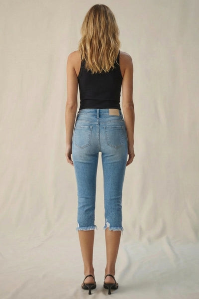 Pantalones vaqueros Lauren capri de tiro medio con bajo deshilachado
