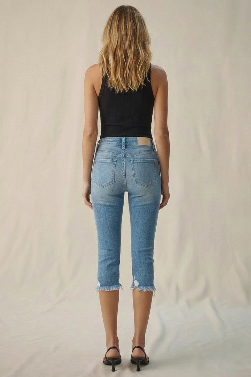 Pantalones vaqueros Lauren capri de tiro medio con bajo deshilachado