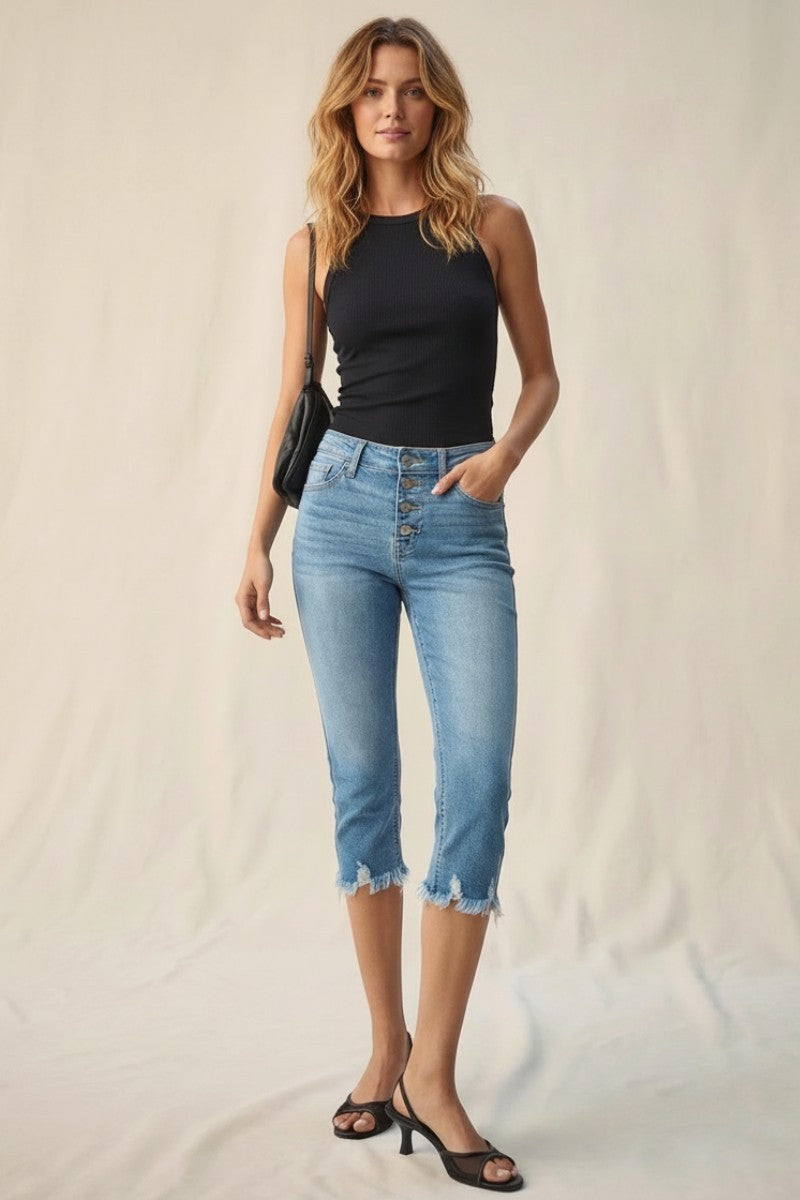 Pantalones vaqueros Lauren capri de tiro medio con bajo deshilachado