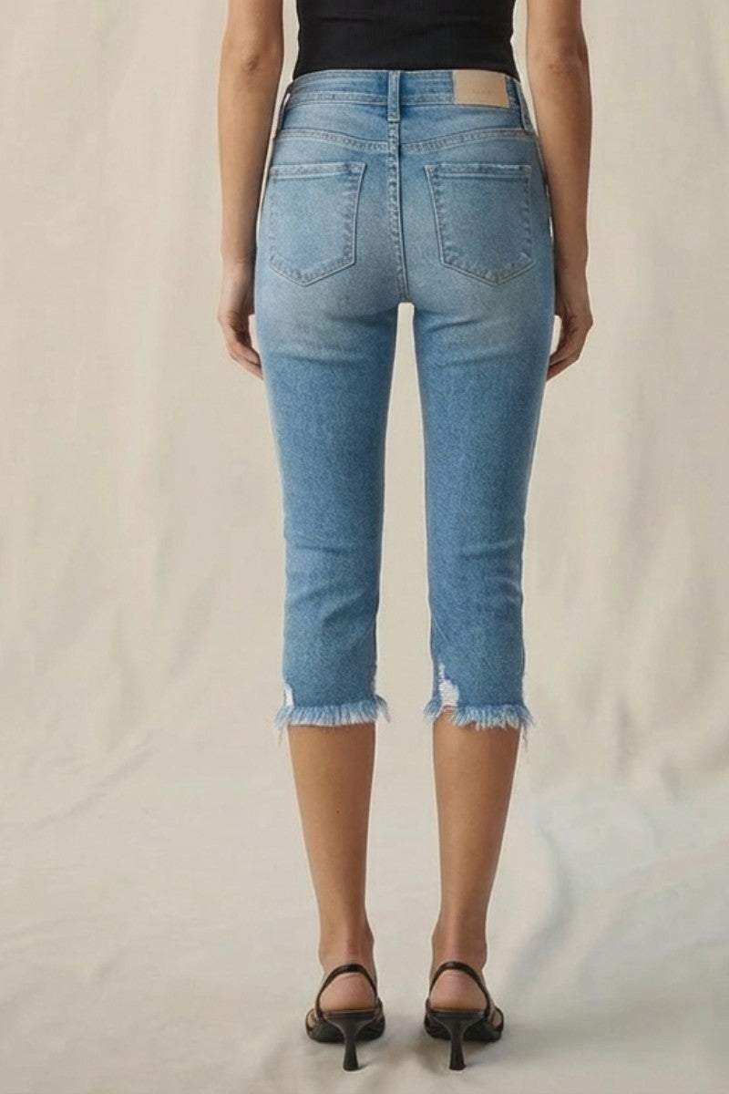 Pantalones vaqueros Lauren capri de tiro medio con bajo deshilachado
