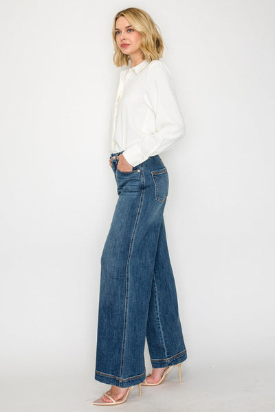 Jeans palazzo taille haute décontracté