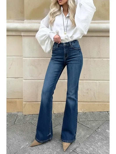 Artemis Vintage Leilani high-rise tummy-control Holly flare jeans in dark-wash stretch denim.
