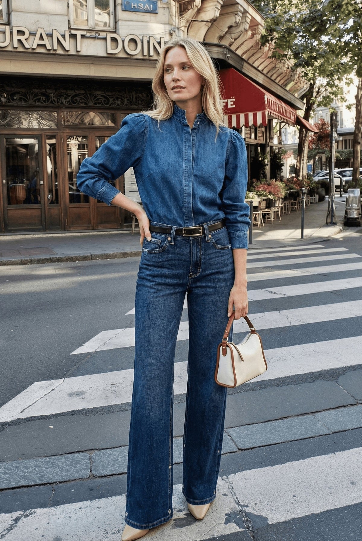 Artemis Vintage Noelle high-rise relaxed straight-leg jeans in a dark wash with a convertible cuff.