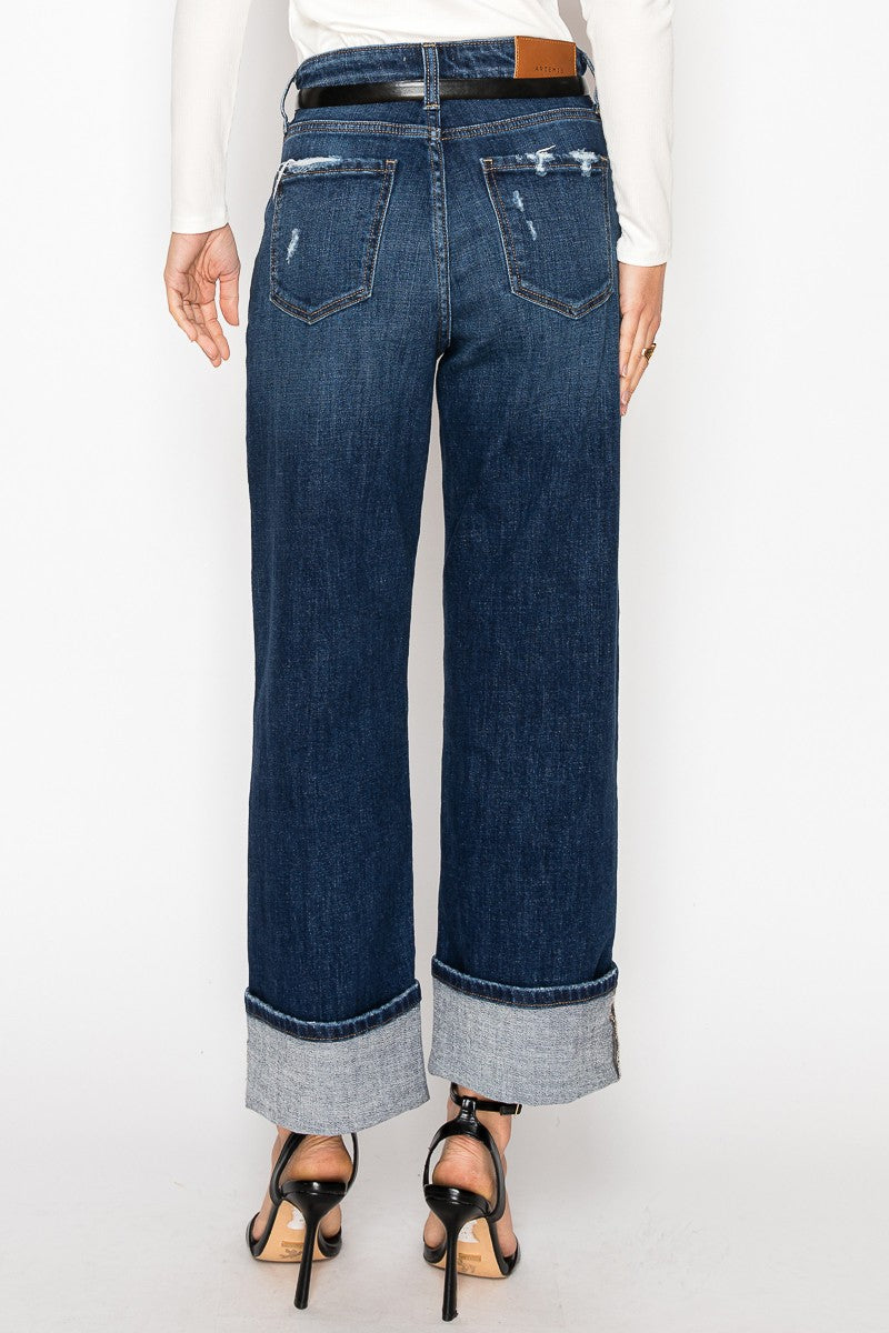 Artemis Vintage Noelle high-rise relaxed straight-leg jeans in a dark wash with a convertible cuff.