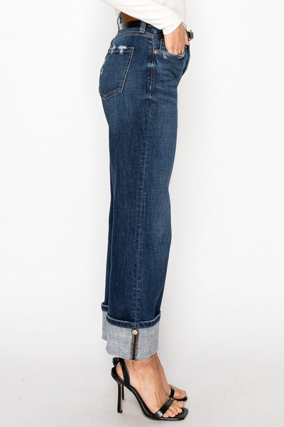 Artemis Vintage Noelle high-rise relaxed straight-leg jeans in a dark wash with a convertible cuff.