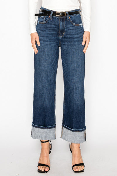 Artemis Vintage Noelle high-rise relaxed straight-leg jeans in a dark wash with a convertible cuff.