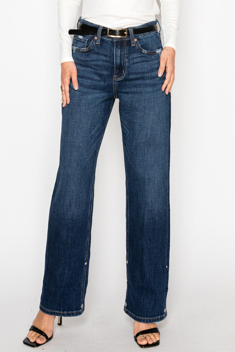 Artemis Vintage Noelle high-rise relaxed straight-leg jeans in a dark wash with a convertible cuff.