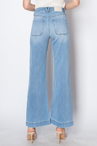 Noemi medium stone-wash high-rise flare jeans with front-pocket detailing by Artemis Vintage; product view 4.