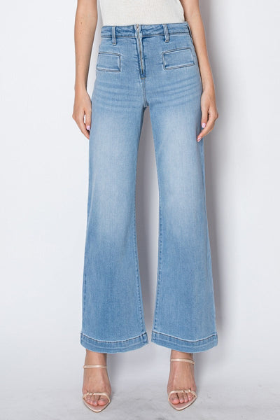 Noemi medium stone-wash high-rise flare jeans with front-pocket detailing by Artemis Vintage; product view 2.