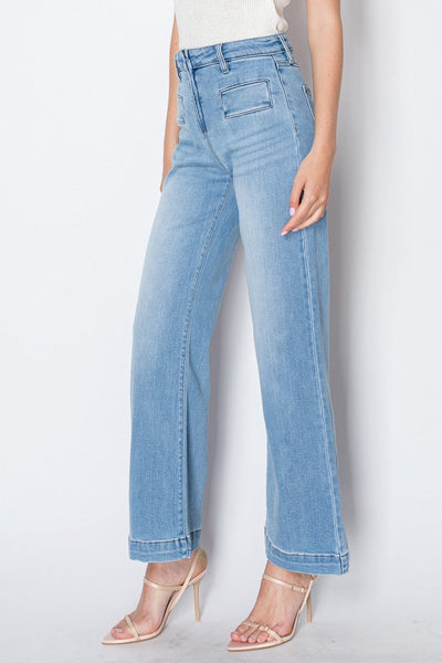 Noemi medium stone-wash high-rise flare jeans with front-pocket detailing by Artemis Vintage; product view 3.