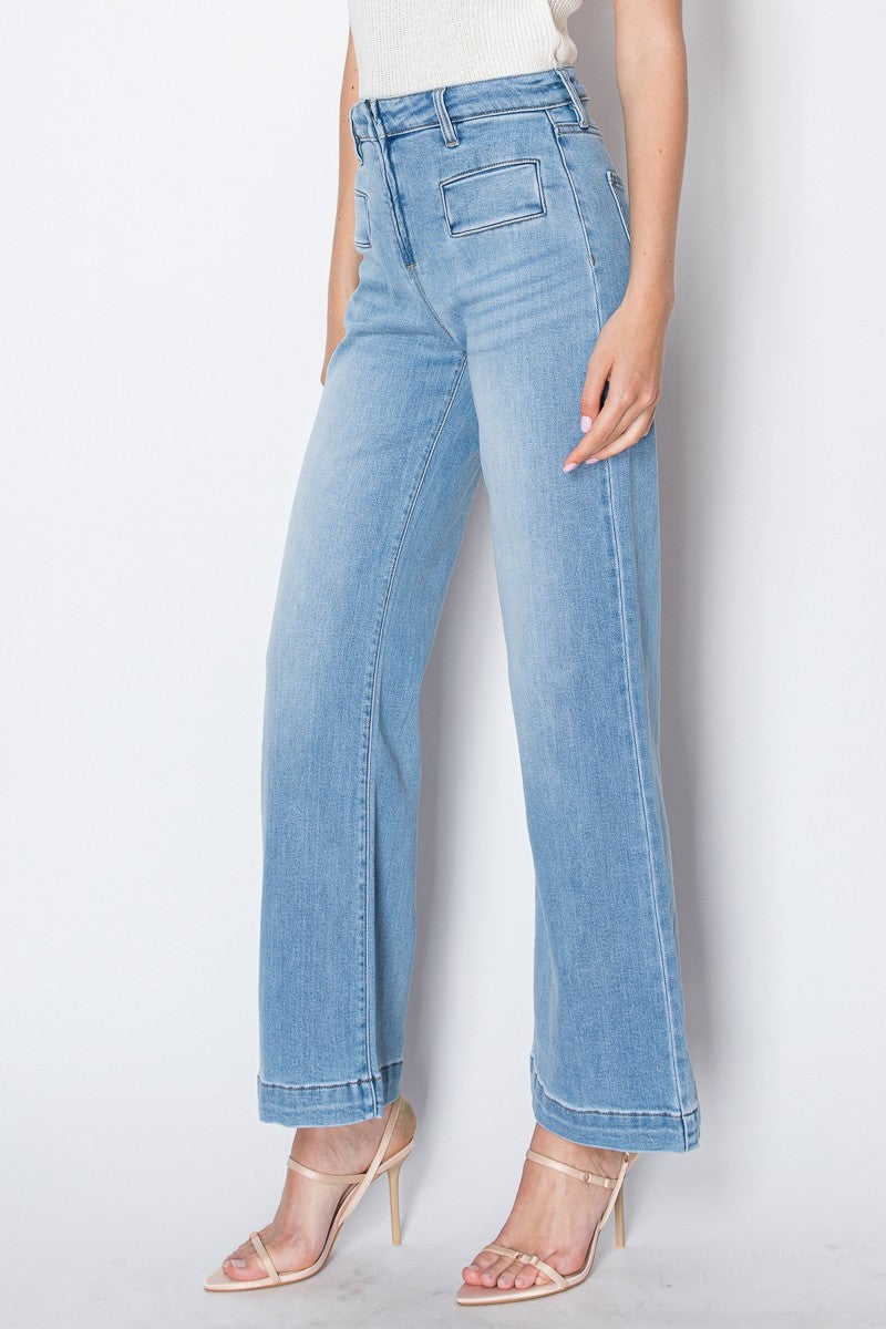 Noemi medium stone-wash high-rise flare jeans with front-pocket detailing by Artemis Vintage; product view 3.