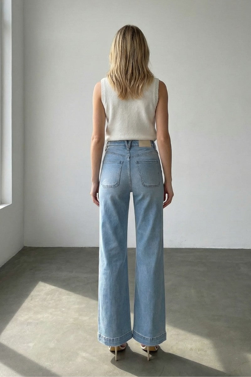 Noemi medium stone-wash high-rise flare jeans with front-pocket detailing by Artemis Vintage; product view 5.