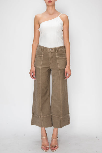 Pantalones Palazzo Cortos Slim de Tiro Alto para Mujer