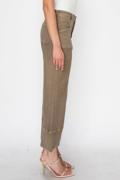 Pantalones Palazzo Cortos Slim de Tiro Alto para Mujer