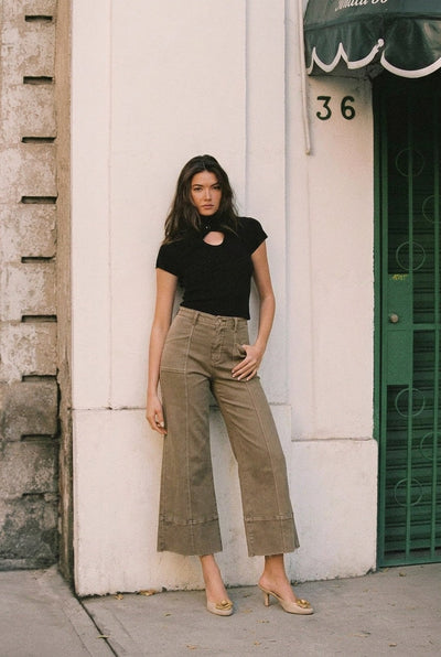 Pantalones Palazzo Cortos Slim de Tiro Alto para Mujer