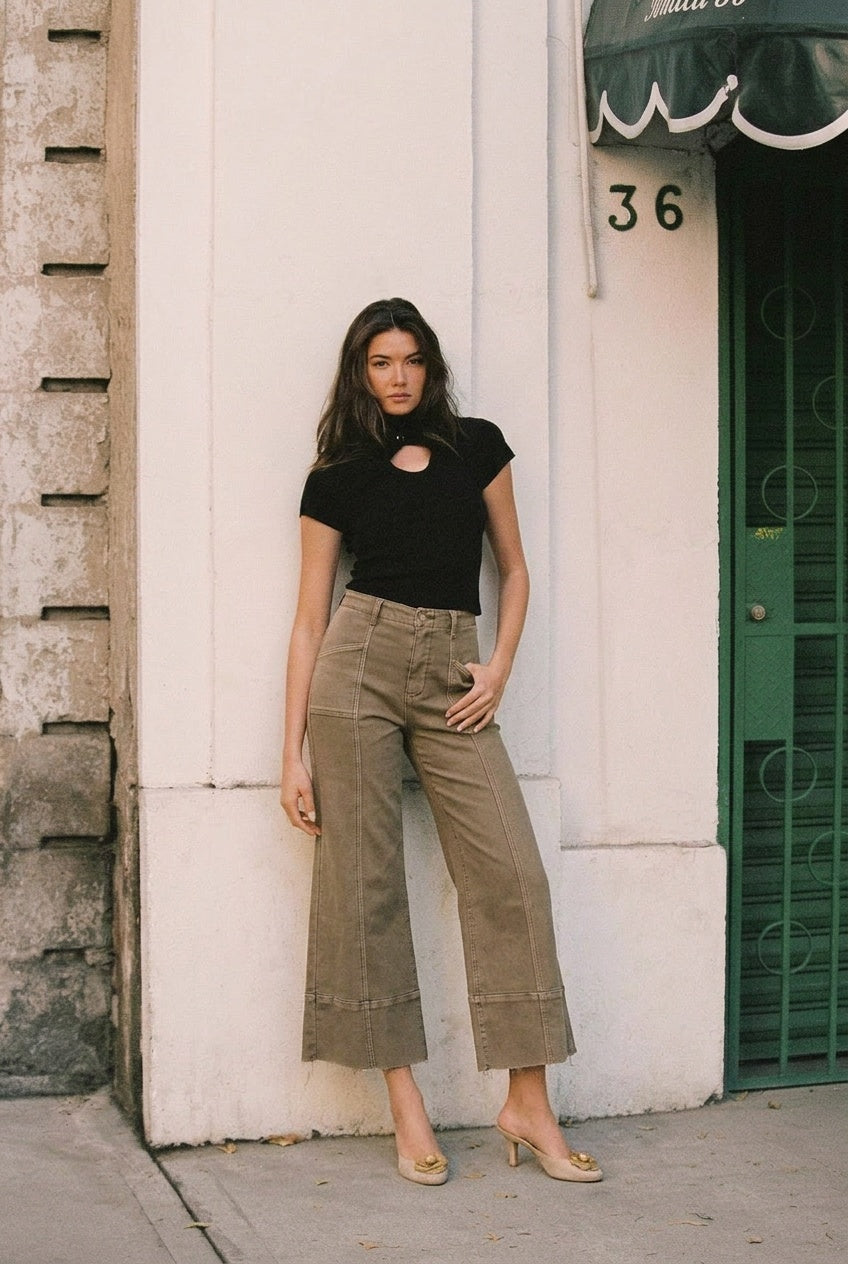 Pantalones Palazzo Cortos Slim de Tiro Alto para Mujer