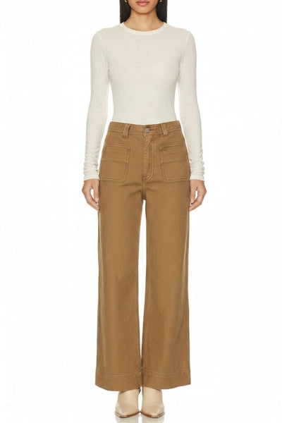 Artemis Vintage bistre high-rise crop palazzo jeans with patch pockets and a wide-leg silhouette.