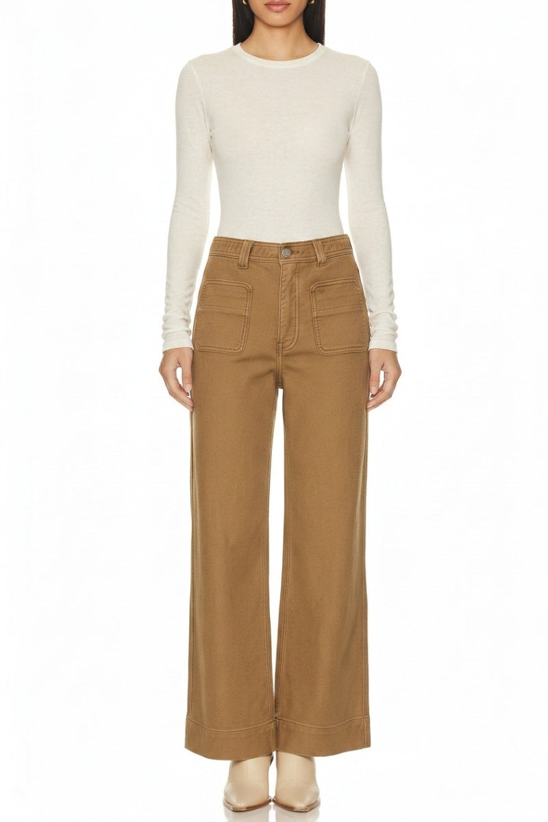 Artemis Vintage bistre high-rise crop palazzo jeans with patch pockets and a wide-leg silhouette.