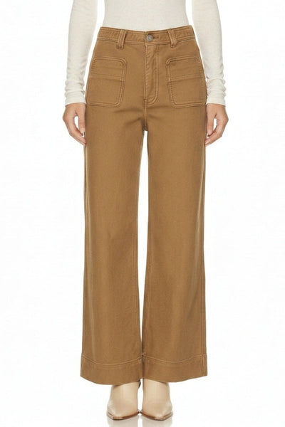 Artemis Vintage bistre high-rise crop palazzo jeans with patch pockets and a wide-leg silhouette.