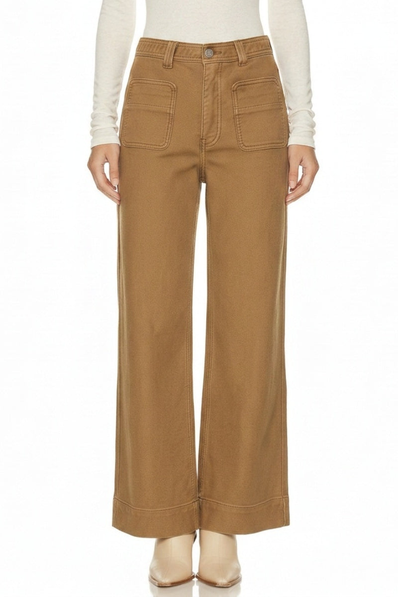 Artemis Vintage bistre high-rise crop palazzo jeans with patch pockets and a wide-leg silhouette.