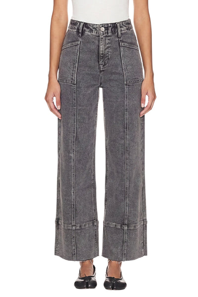 Artemis Vintage light-grey high-rise tummy-control palazzo jeans with a wide leg and raw-edge hem.