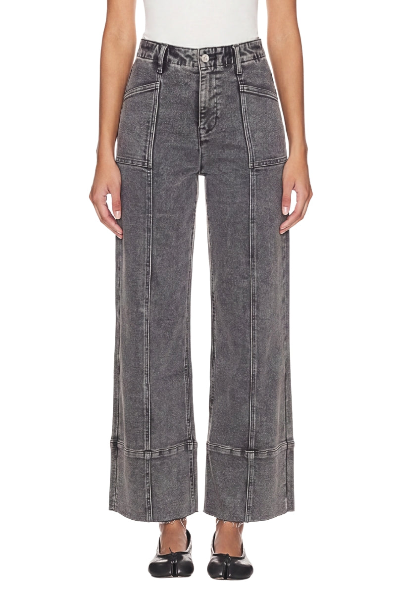 Artemis Vintage light-grey high-rise tummy-control palazzo jeans with a wide leg and raw-edge hem.