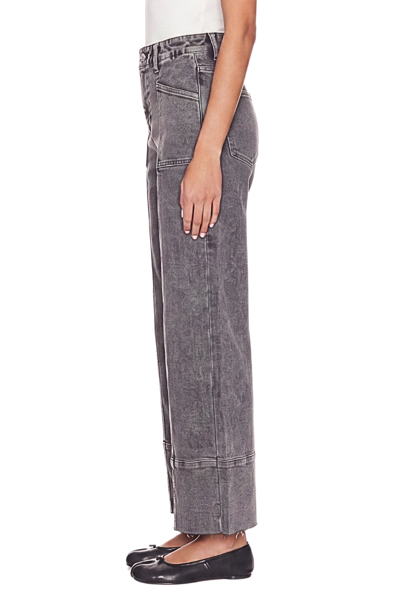 Artemis Vintage light-grey high-rise tummy-control palazzo jeans with a wide leg and raw-edge hem.