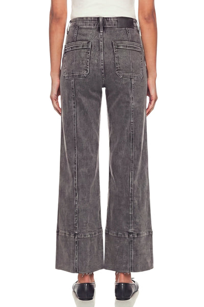 Artemis Vintage light-grey high-rise tummy-control palazzo jeans with a wide leg and raw-edge hem.