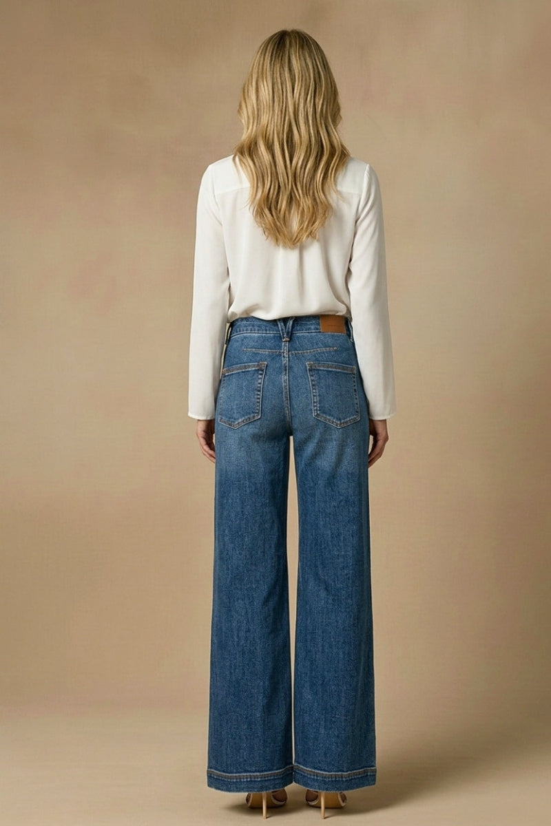 Relaxed High Rise Palazzo Jeans
