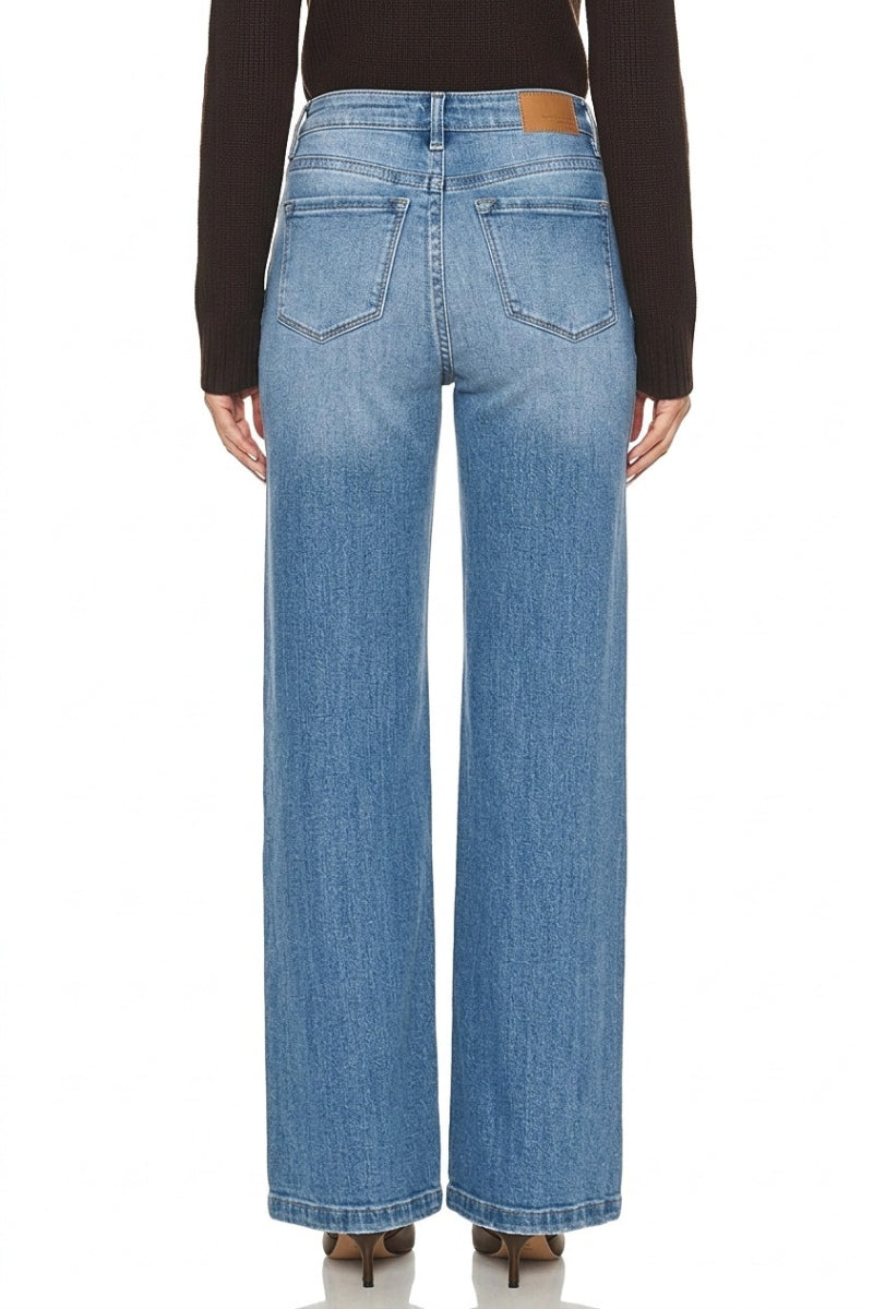 Claudia high-rise tummy-control vintage wide-leg jeans with front seam detailing by Artemis Vintage; product view 16.