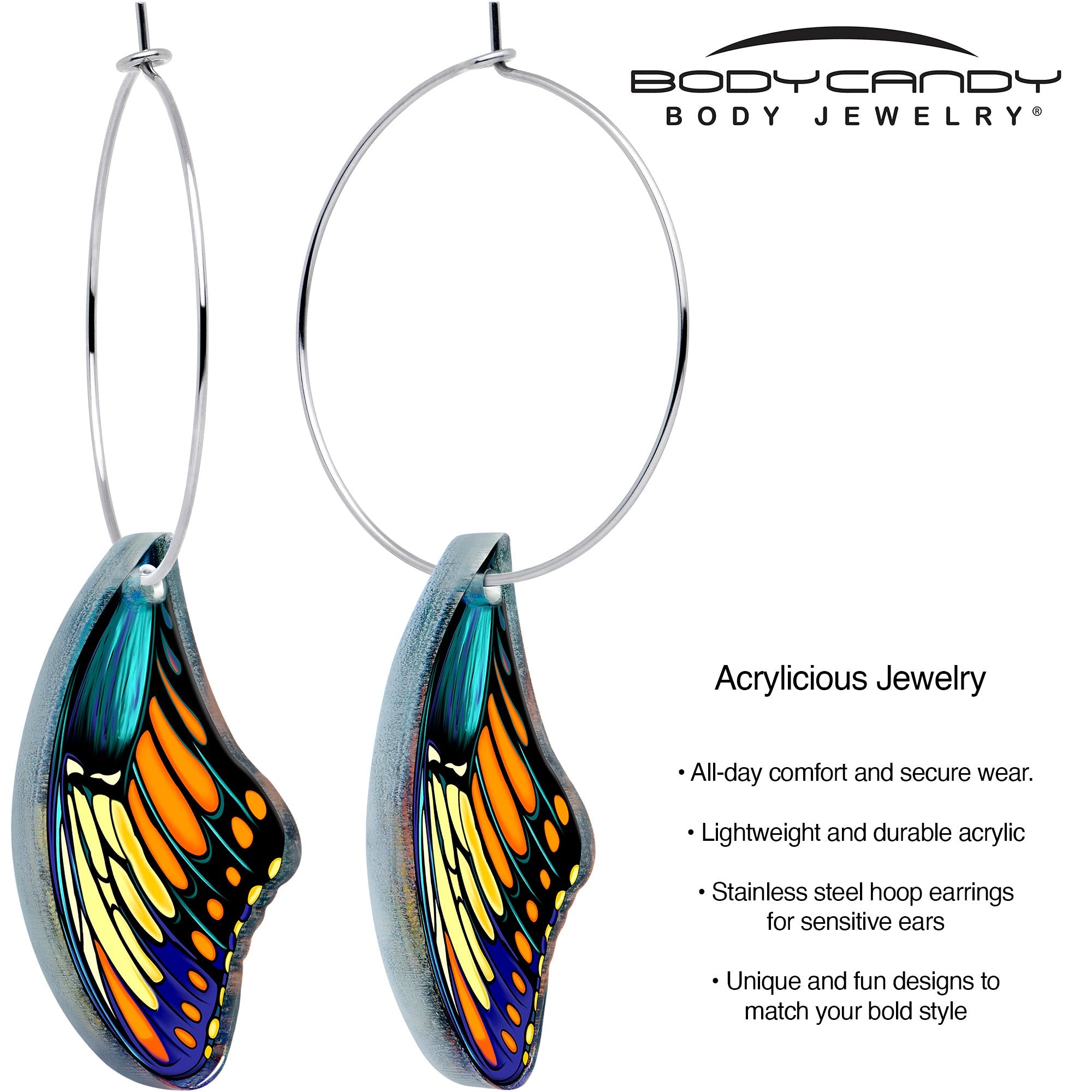 Boucles d'oreilles créoles Ailes de papillon par Onyx O