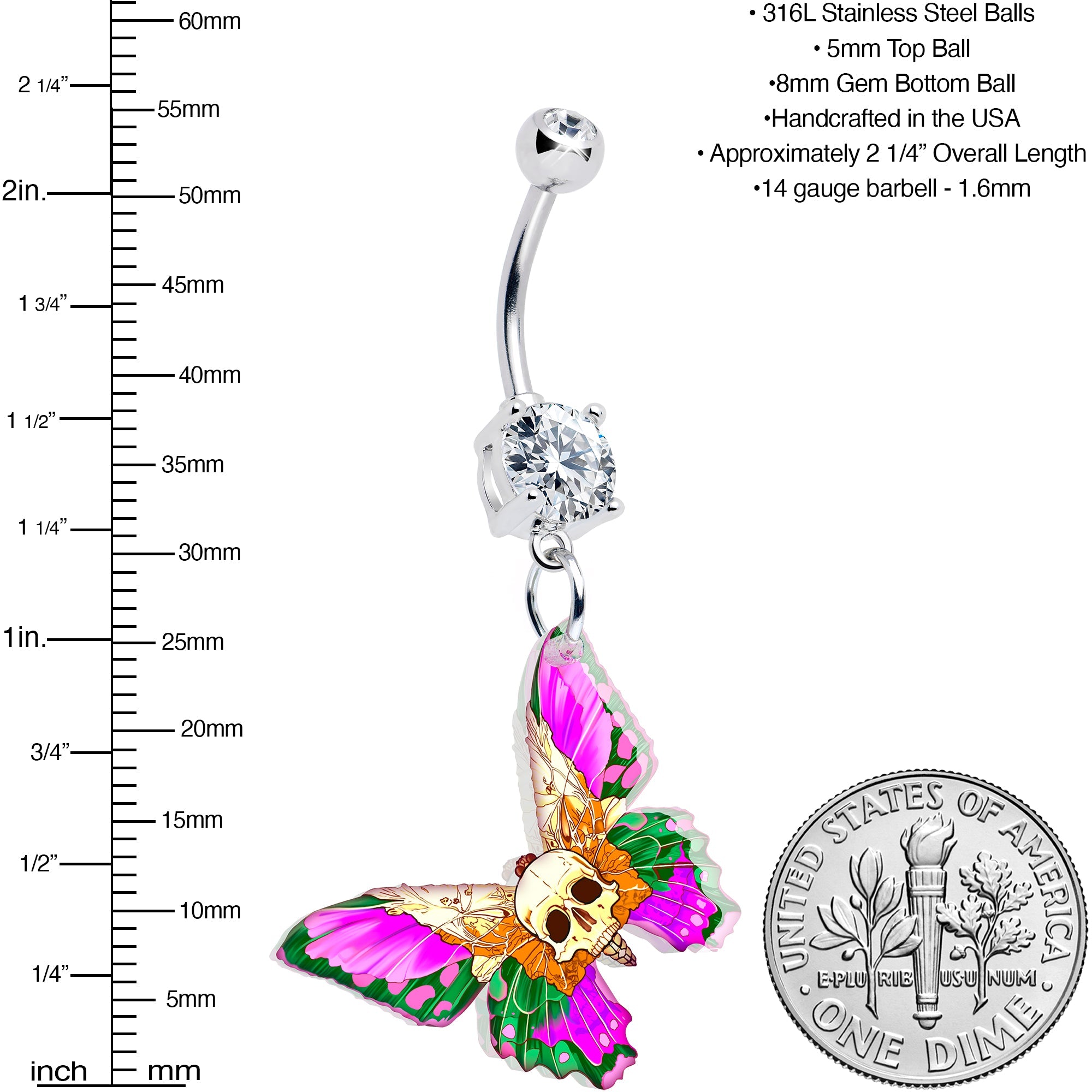 Butterfly Skull Dangle Belly Ring – Onyx O