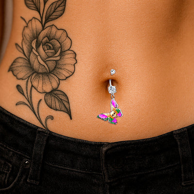 Butterfly Skull Dangle Belly Ring – Onyx O