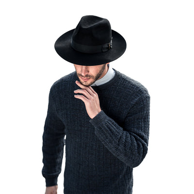Bellissimo Tuscana V Black Fur-Felt Fedora — 3-Inch Brim; product view 4.