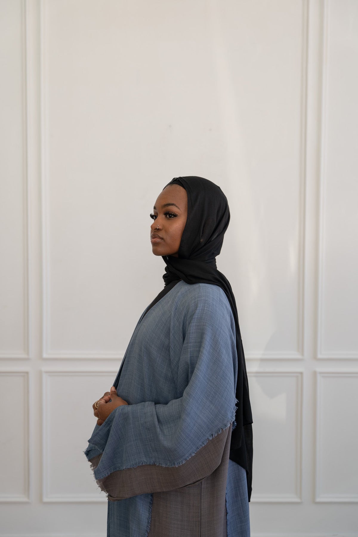 Abaya bicolore Adelaide - Bleu jean