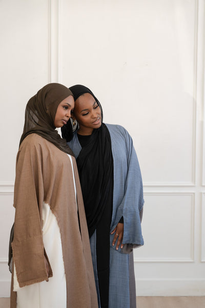 Abaya bicolore Adelaide - Bleu jean